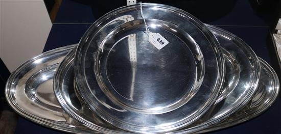 Three Austrian Berndorfer plated serving dishes including one for salmon, largest 25.25in.
